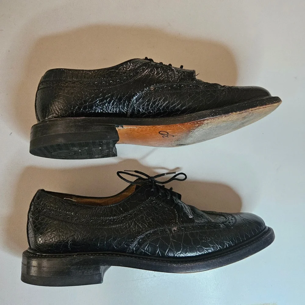 Calzado Leonel Black Crocodile Embossed Leather Wingtip Oxford Shoes Men US 7.5